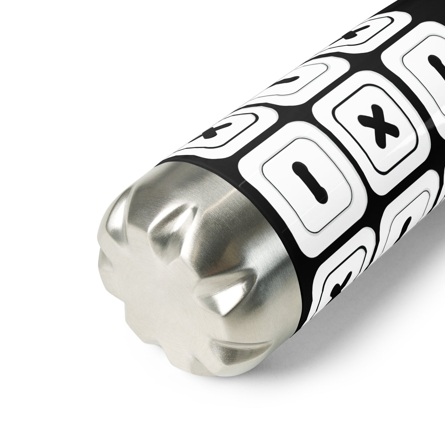 Black Stainless Steel Water Bottle with "Square Buttons" design - the perfect gift for people who love to sew