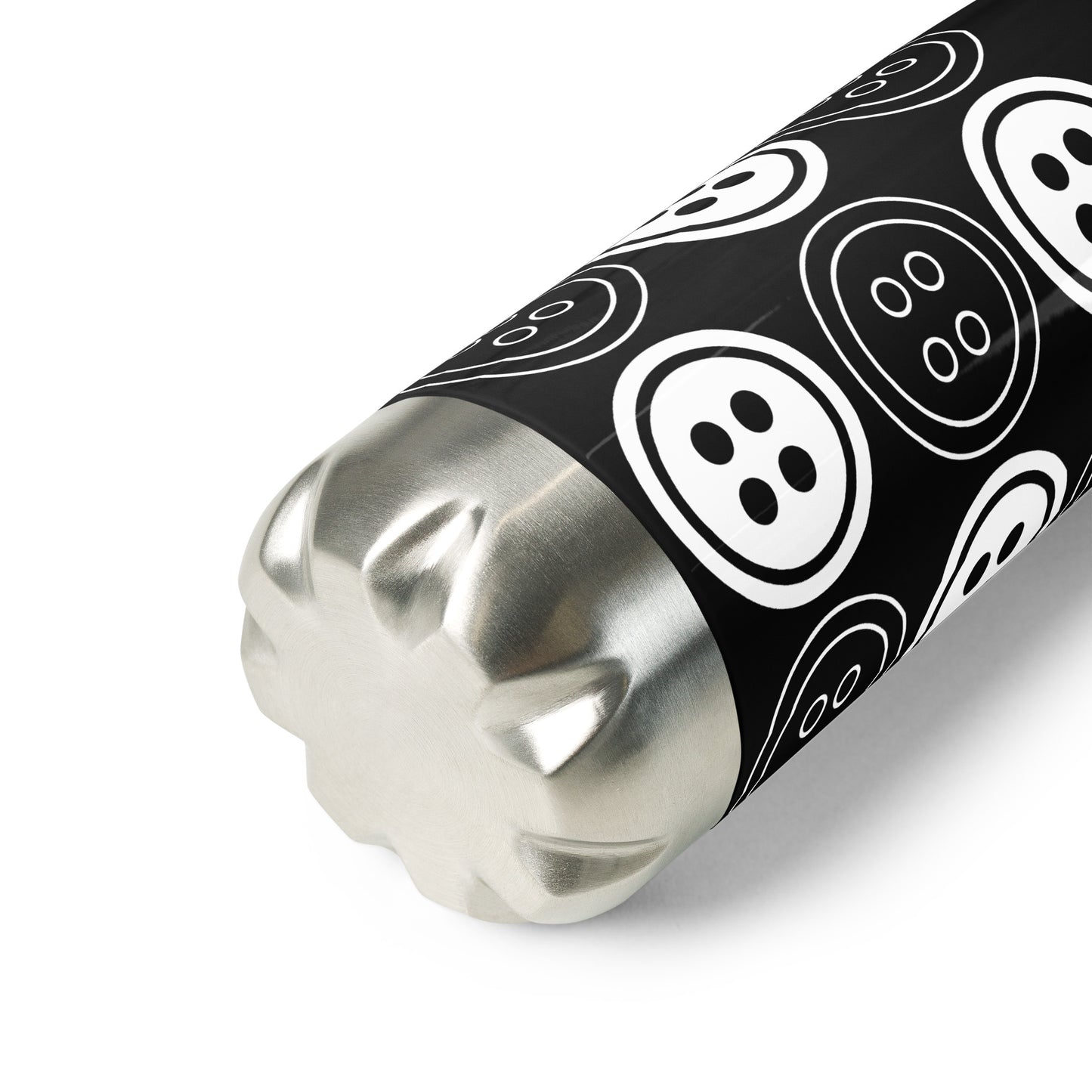 Black Stainless Steel Water Bottle with "Bold Buttons" design - the perfect gift for people who love to sew