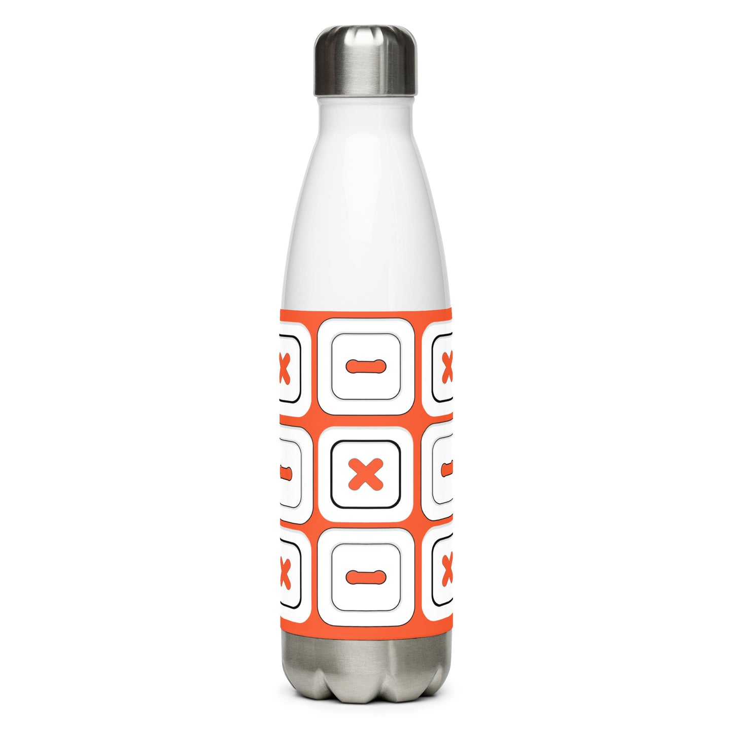 Outrageous Orange Stainless Steel Water Bottle with "Square Buttons" design - the perfect gift for people who love to sew