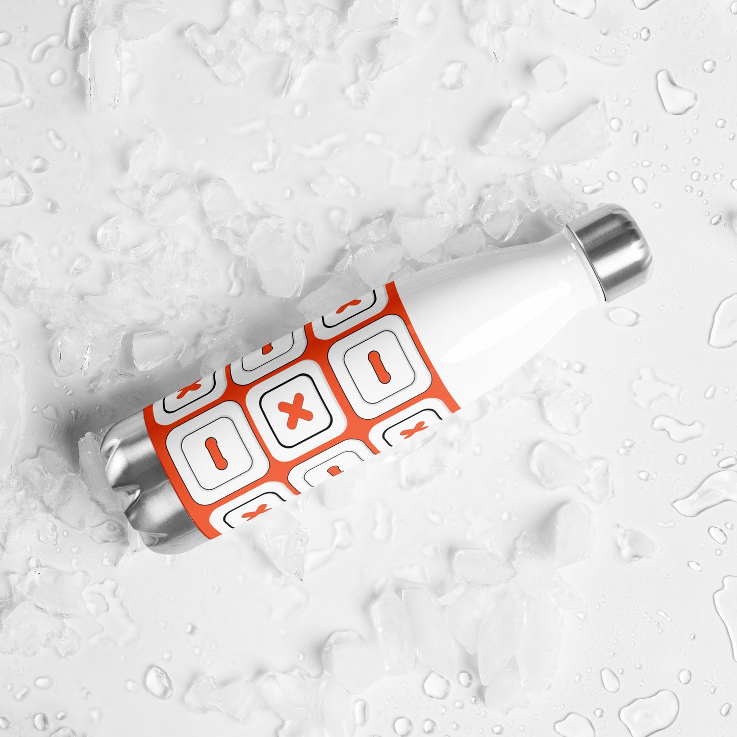 Outrageous Orange Stainless Steel Water Bottle with "Square Buttons" design - the perfect gift for people who love to sew