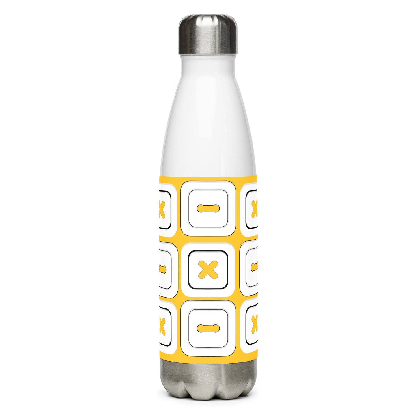 Yellow Stainless Steel Water Bottle with "Square Buttons" design - the perfect gift for people who love to sew