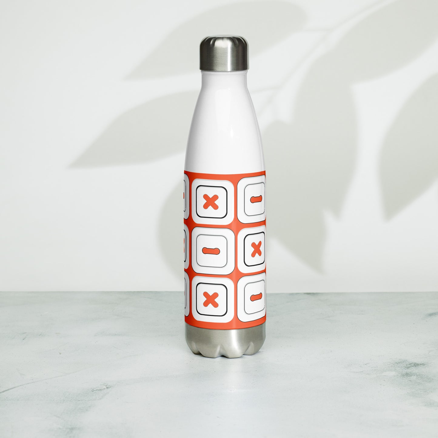 Outrageous Orange Stainless Steel Water Bottle with "Square Buttons" design - the perfect gift for people who love to sew