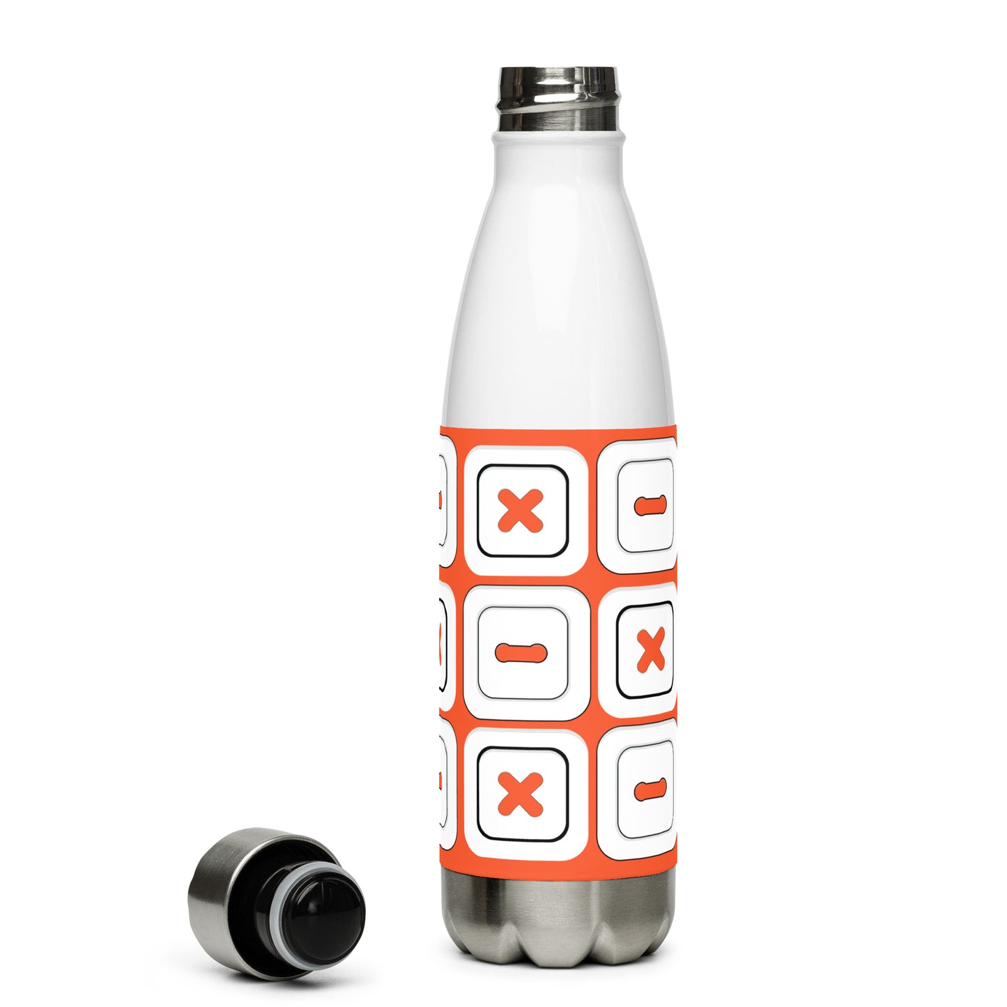 Outrageous Orange Stainless Steel Water Bottle with "Square Buttons" design - the perfect gift for people who love to sew