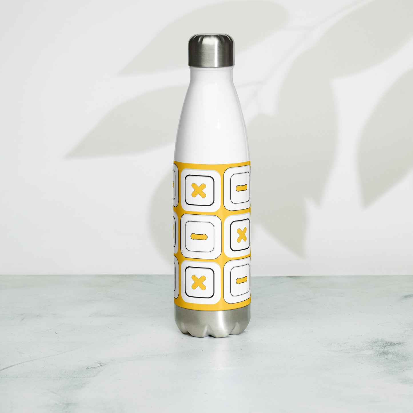 Yellow Stainless Steel Water Bottle with "Square Buttons" design - the perfect gift for people who love to sew
