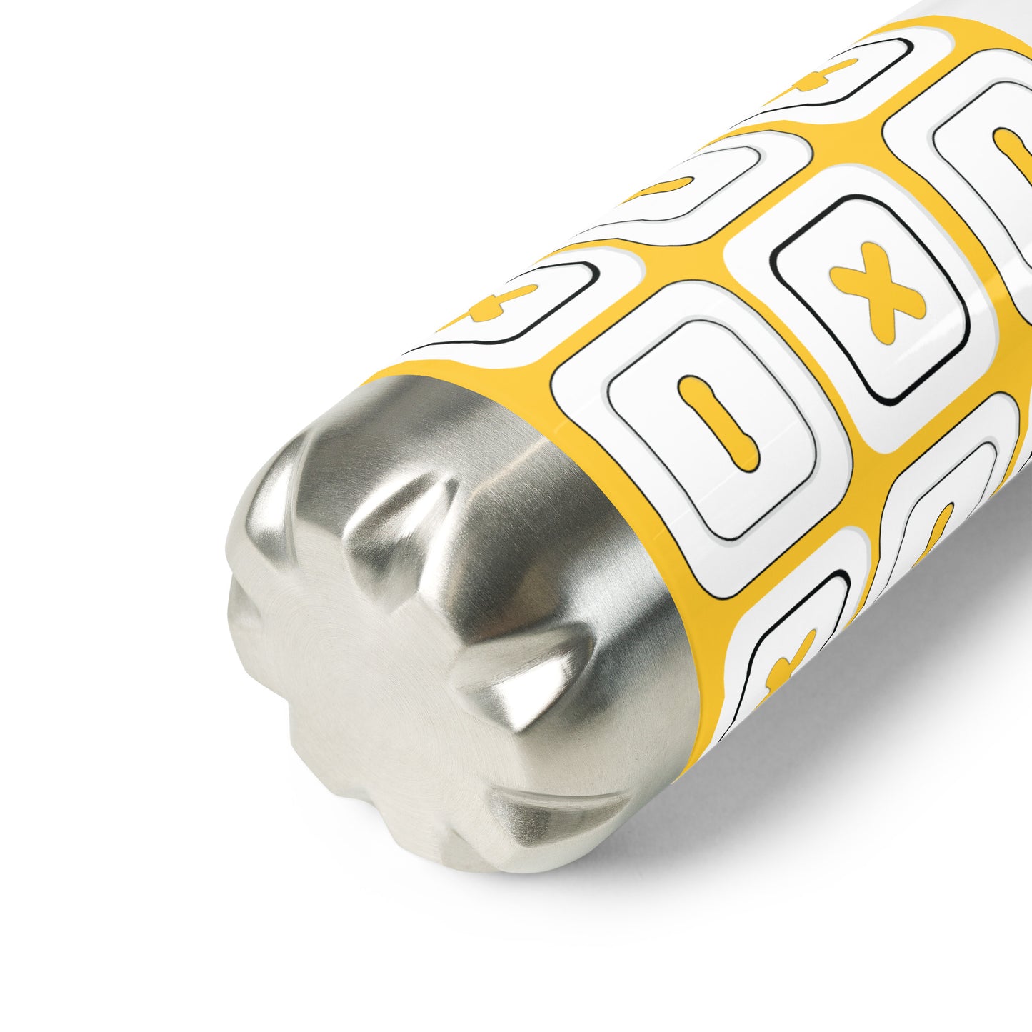 Yellow Stainless Steel Water Bottle with "Square Buttons" design - the perfect gift for people who love to sew
