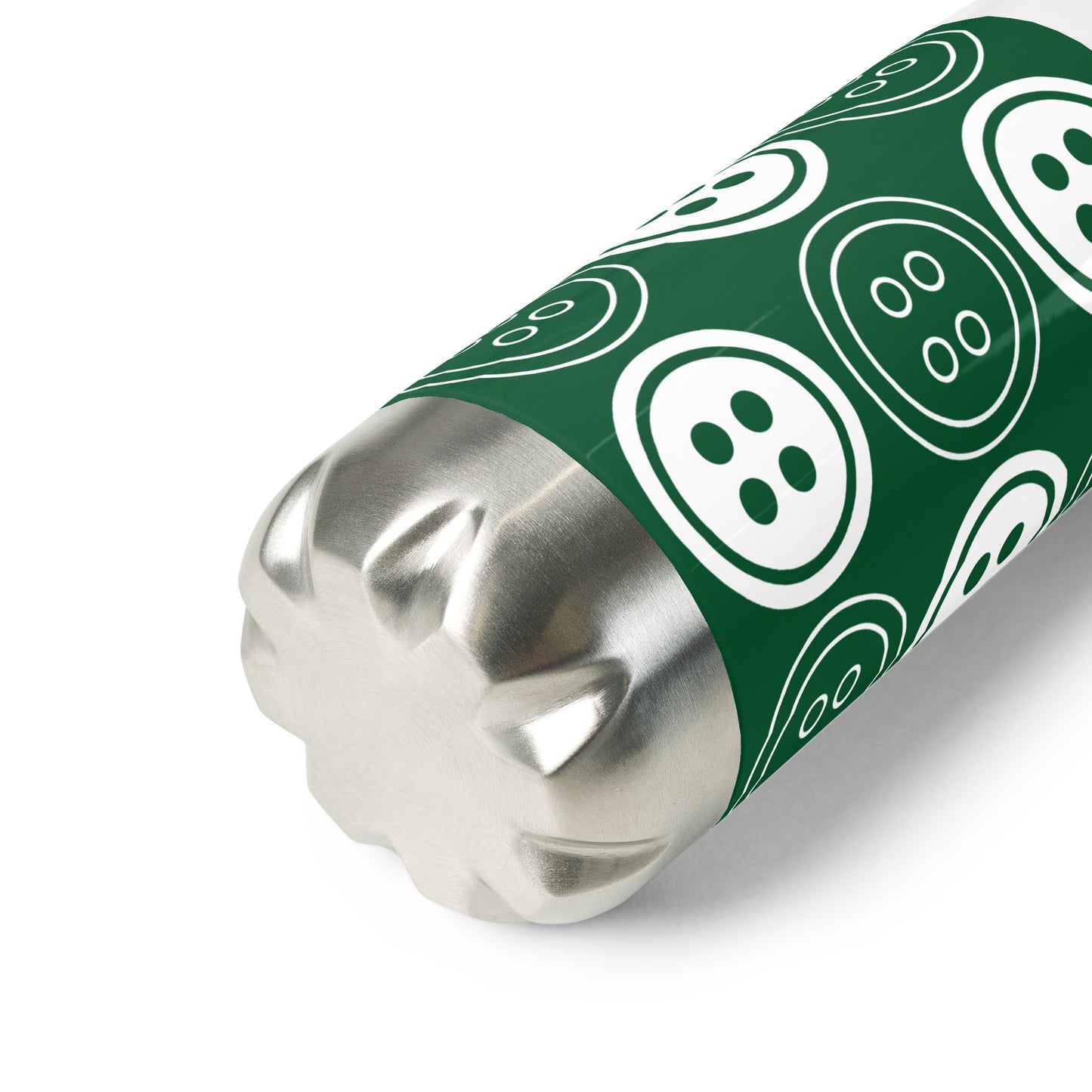Forest Green Stainless Steel Water Bottle with "Bold Buttons" design - the perfect gift for people who love to sew