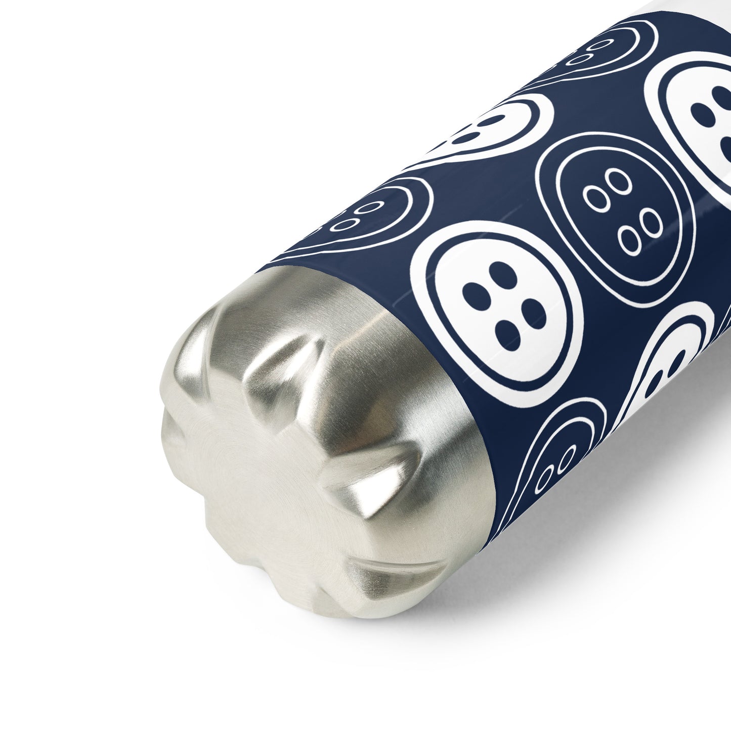 Navy Stainless Steel Water Bottle with "Bold Buttons" design - the perfect gift for people who love to sew