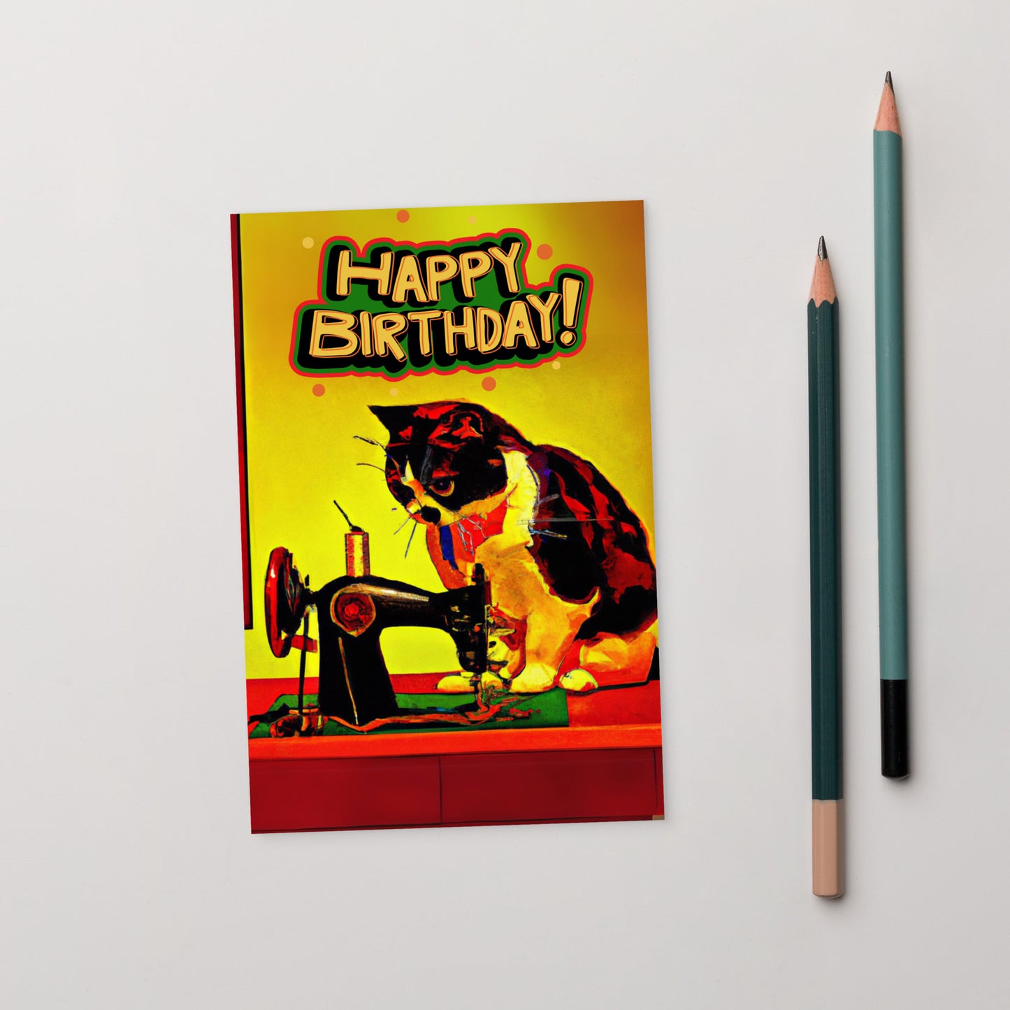 Happy Birthday Sewing Cat 23 Note Card