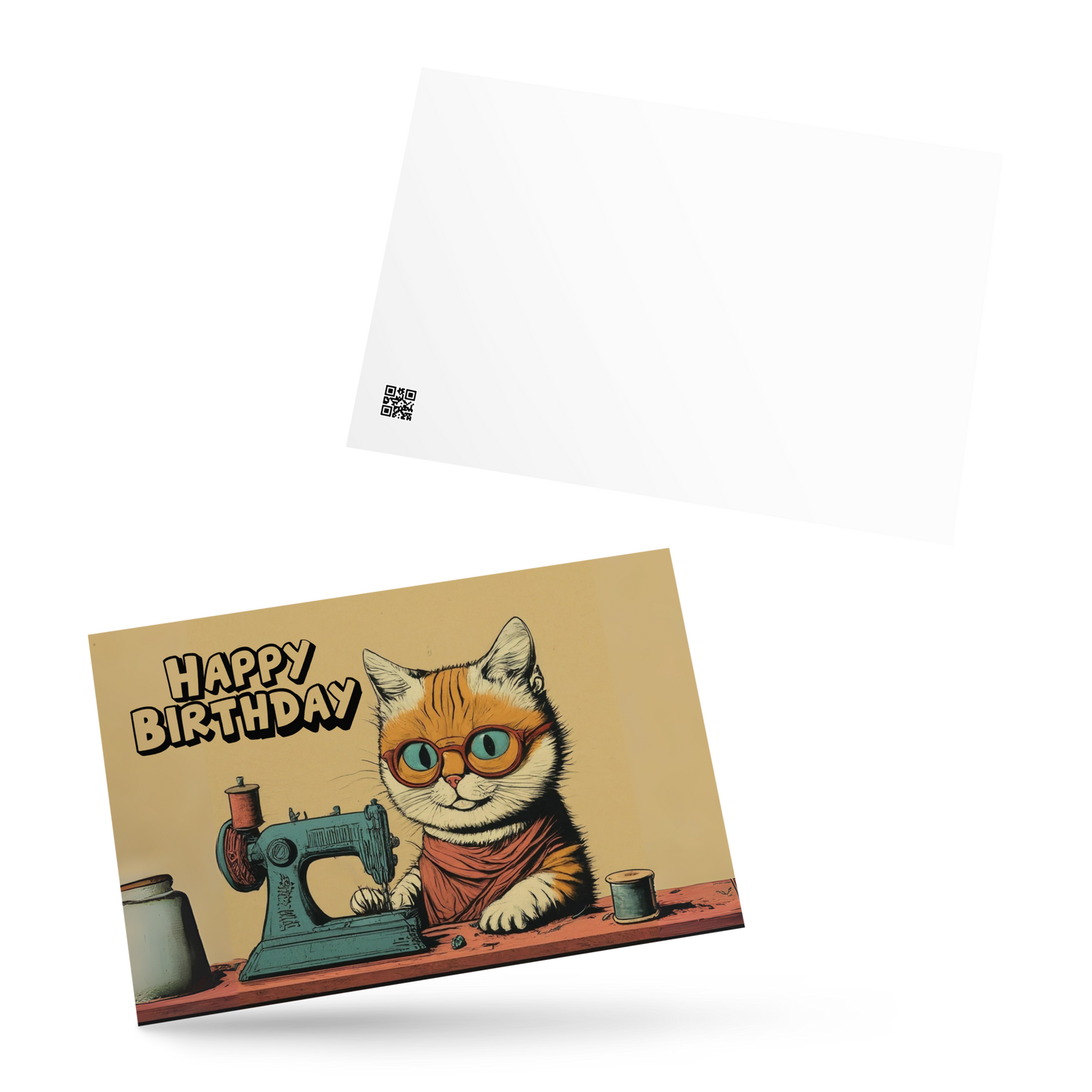 Happy Birthday Sewing Cat Note Card