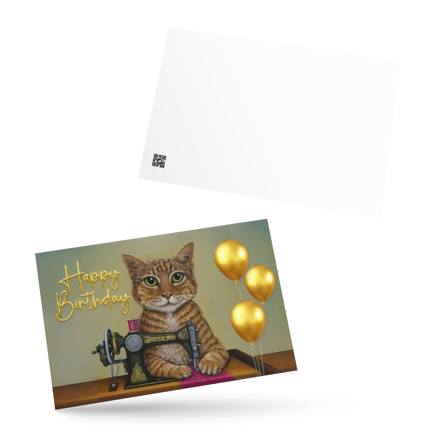 Happy Birthday Ginger Sewing Cat Note Card