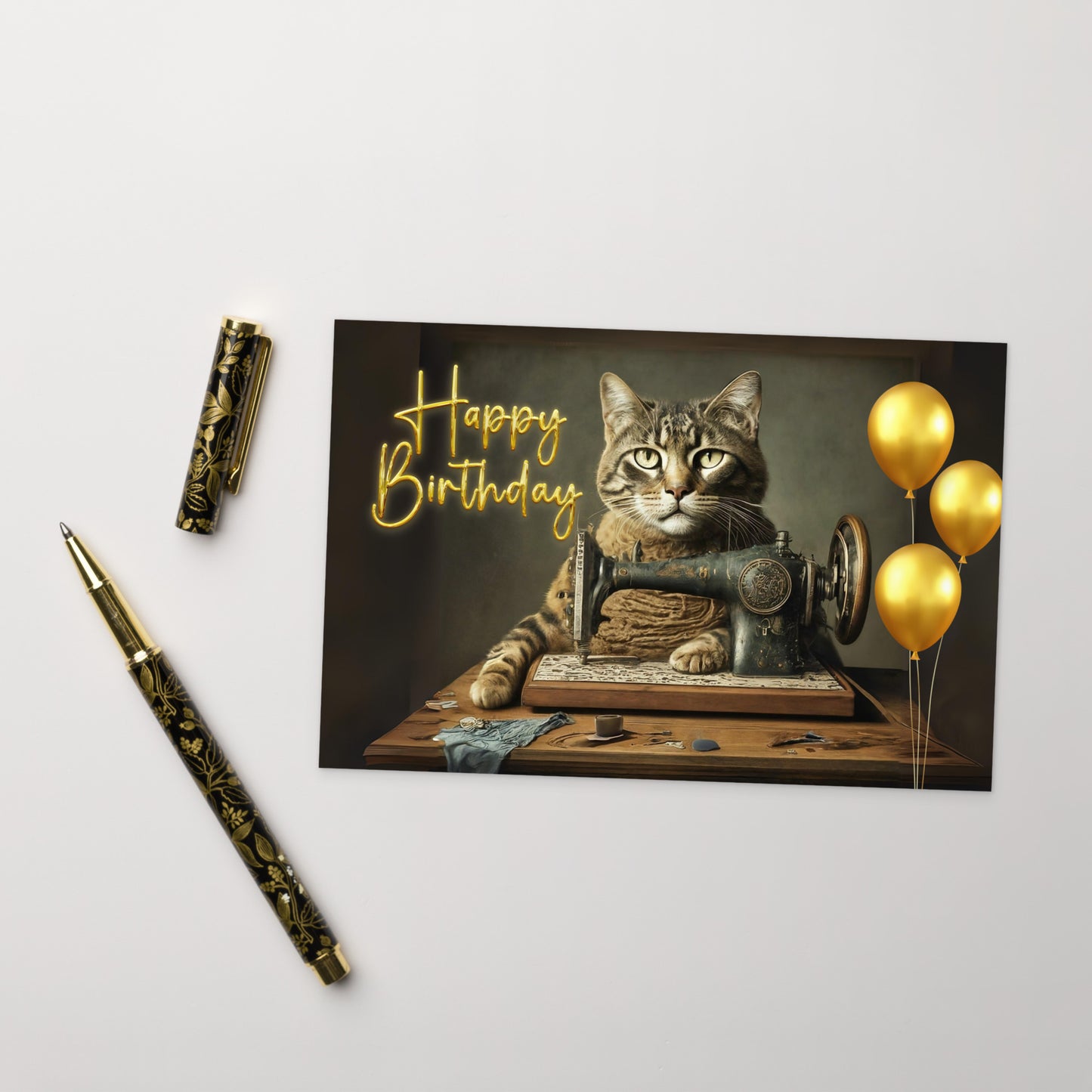 Happy Birthday Sewing Bro Gold Note Card