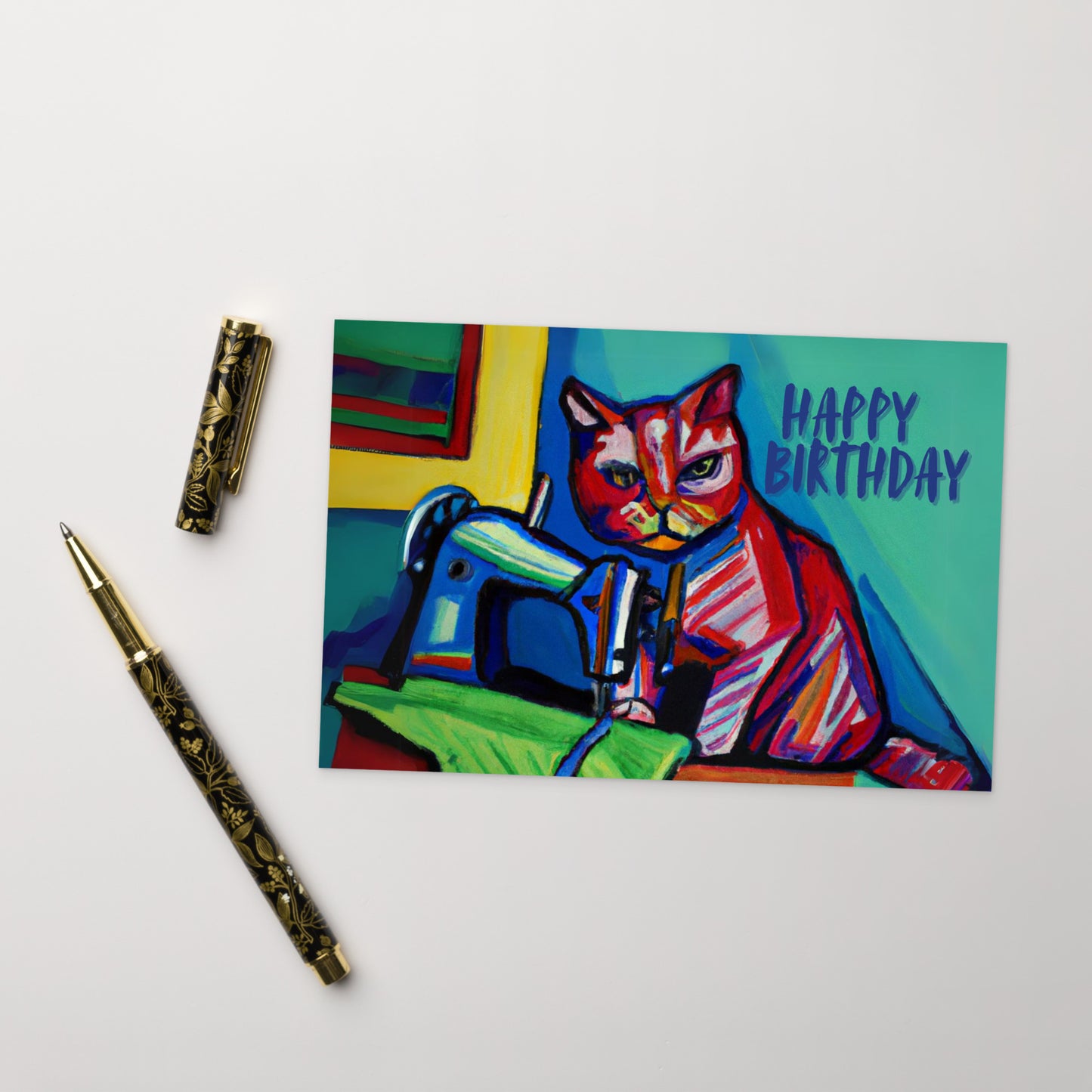 Happy Birthday Sewing Cat 25 Note Card