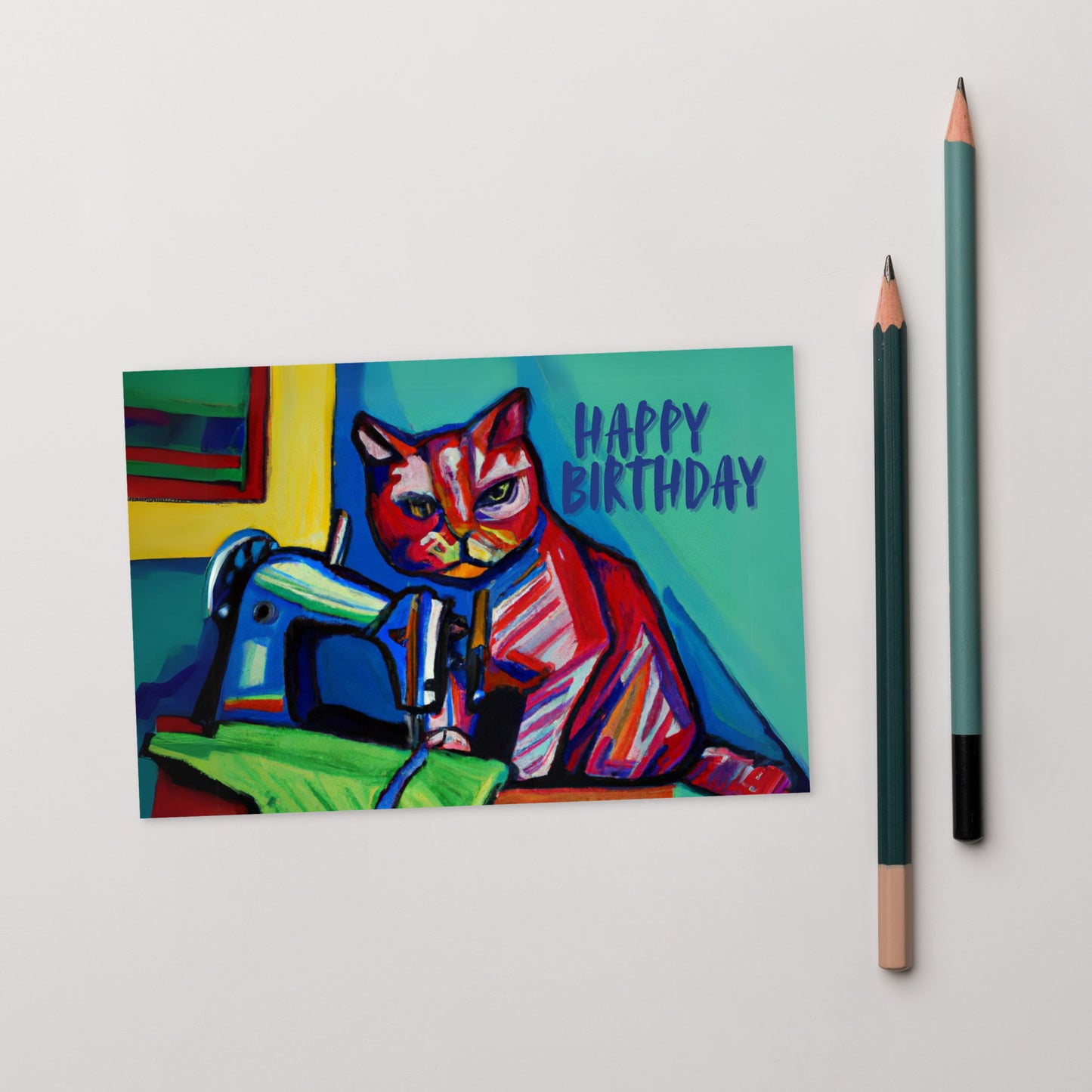 Happy Birthday Sewing Cat 25 Note Card