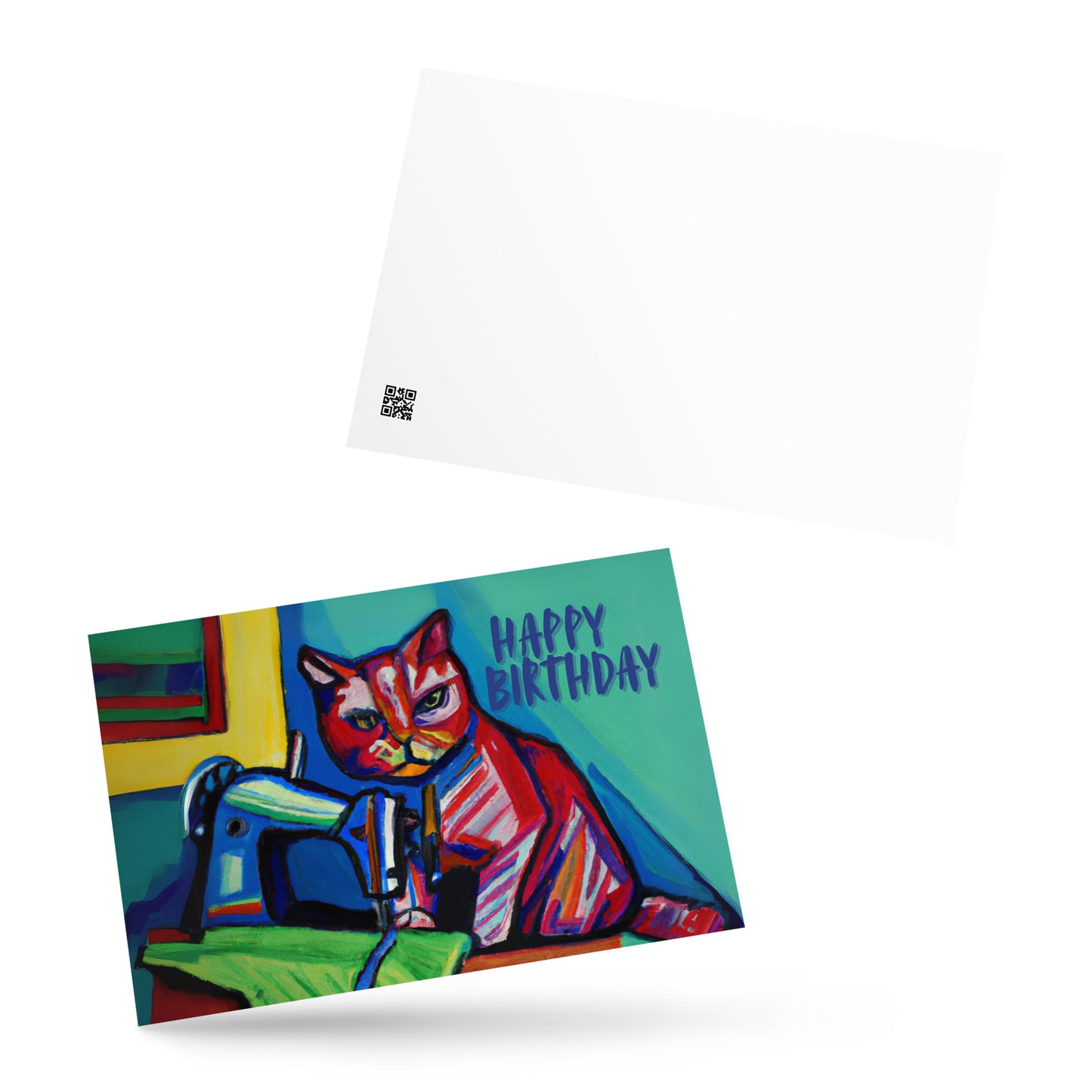 Happy Birthday Sewing Cat 25 Note Card