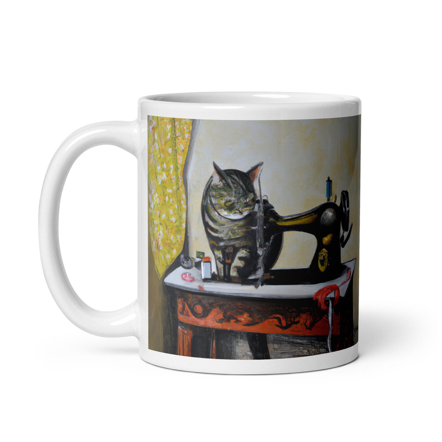 Glossy Mug with "Sewing Cat" design - The Perfect Gift for People who Love to Sew