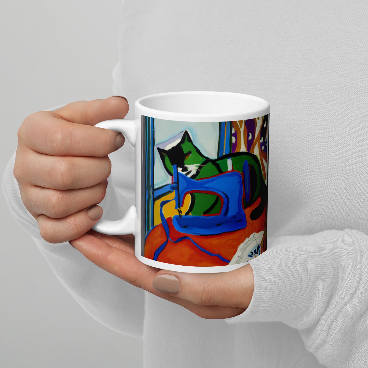 Glossy Mug with "Sewing Cat" design - The Perfect Gift for People who Love to Sew