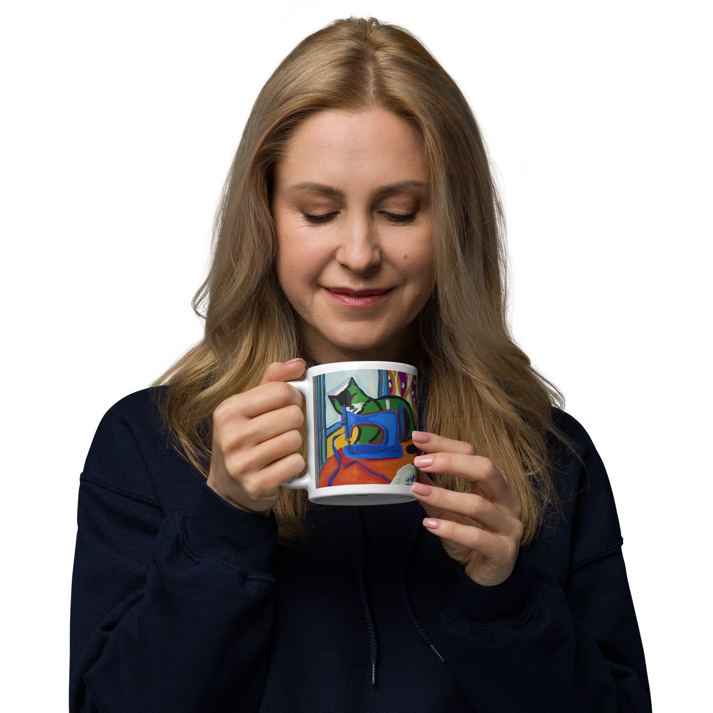 Glossy Mug with "Sewing Cat" design - The Perfect Gift for People who Love to Sew