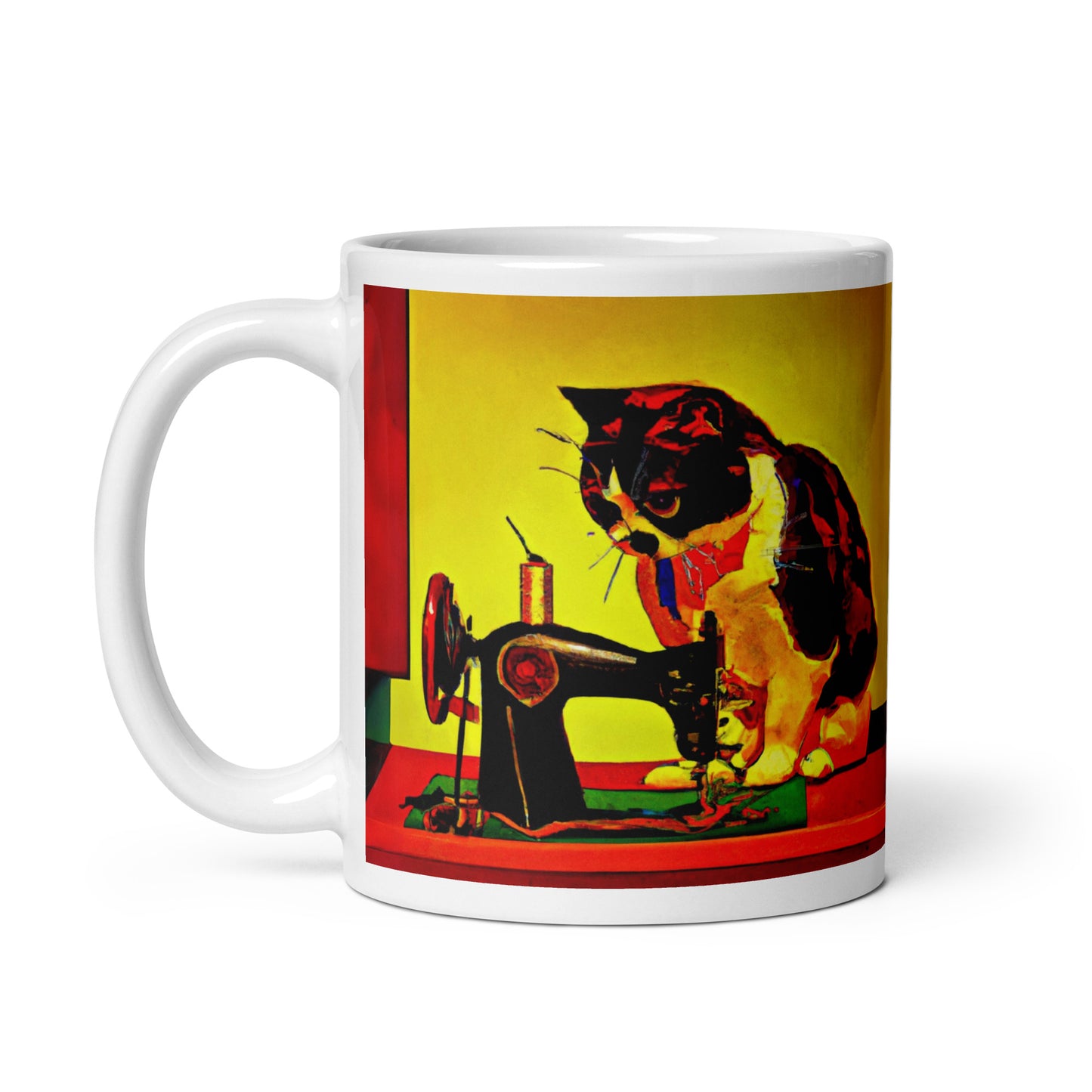 Glossy Mug with "Sewing Cat" design - The Perfect Gift for People who Love to Sew