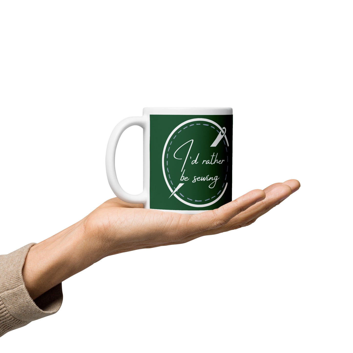 I'd Rather be Sewing Badge Mug Forest Green