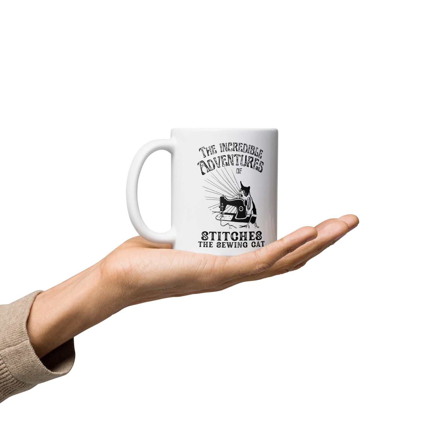 The Incredible Adventures of Stitches the Sewing Cat Mug