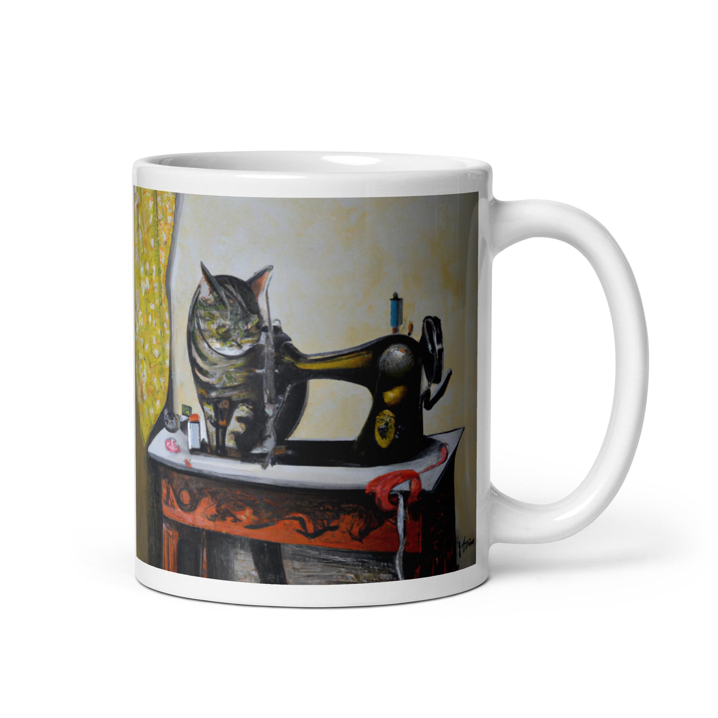 Glossy Mug with "Sewing Cat" design - The Perfect Gift for People who Love to Sew