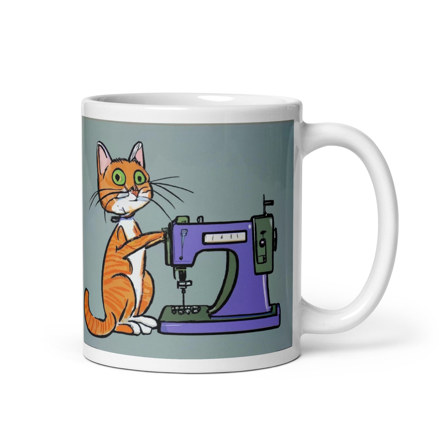 Glossy Mug with "Sewing Cat" design - The Perfect Gift for People who Love to Sew