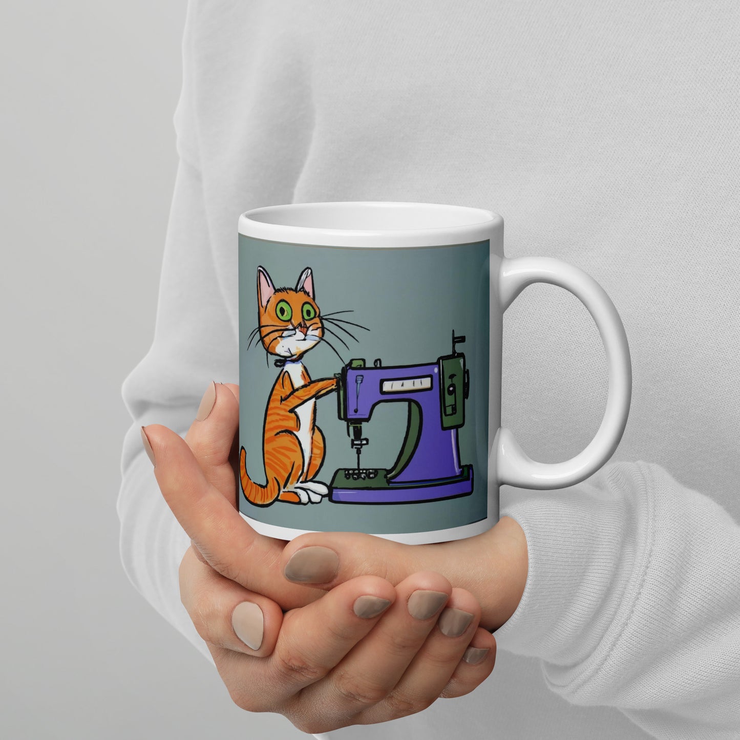Glossy Mug with "Sewing Cat" design - The Perfect Gift for People who Love to Sew