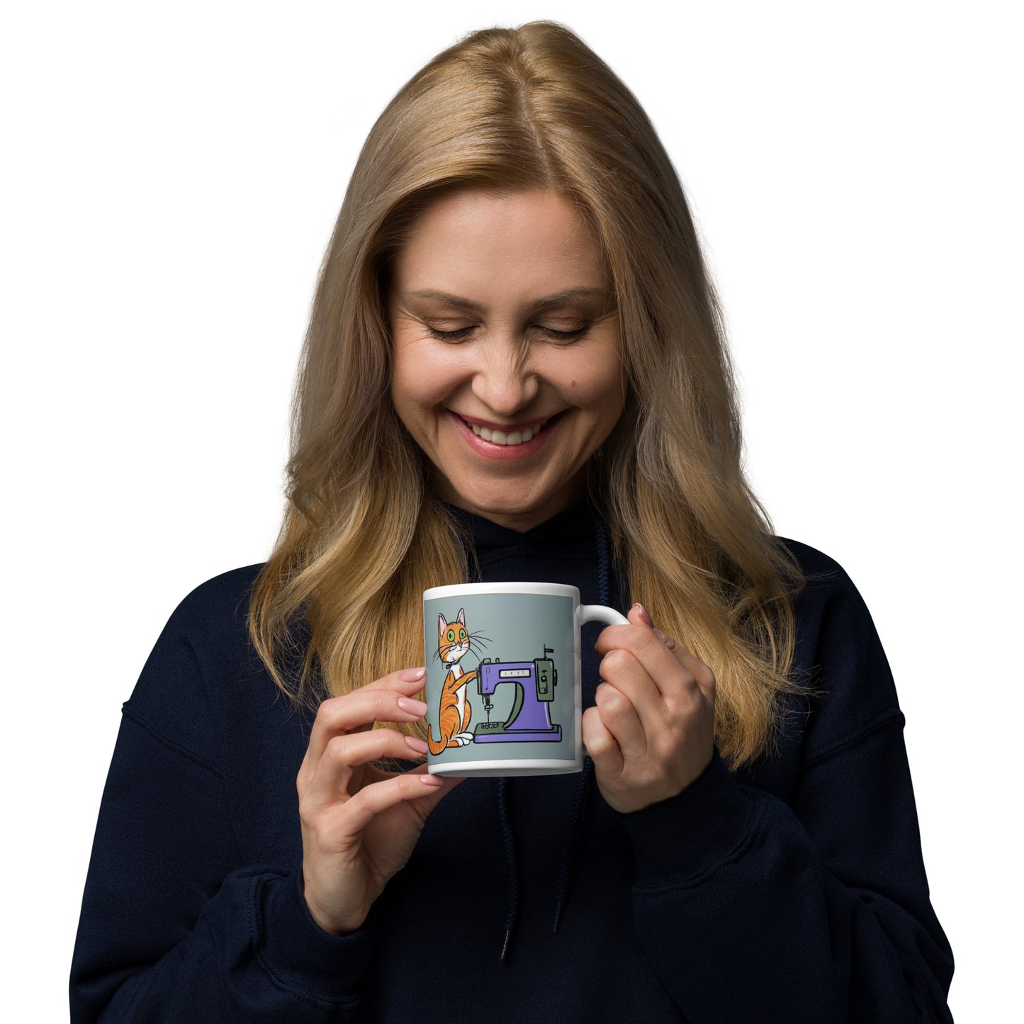 Glossy Mug with "Sewing Cat" design - The Perfect Gift for People who Love to Sew