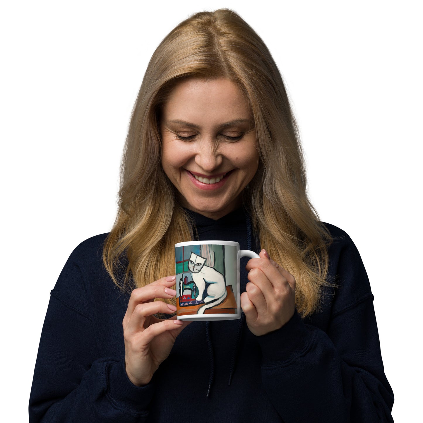 Glossy Mug with "Sewing Cat" design - The Perfect Gift for People who Love to Sew