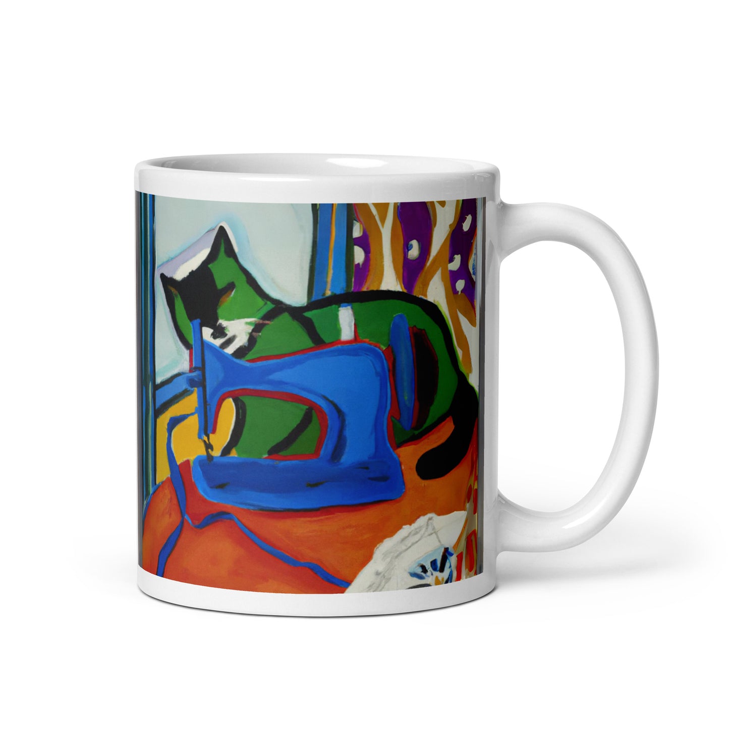 Glossy Mug with "Sewing Cat" design - The Perfect Gift for People who Love to Sew