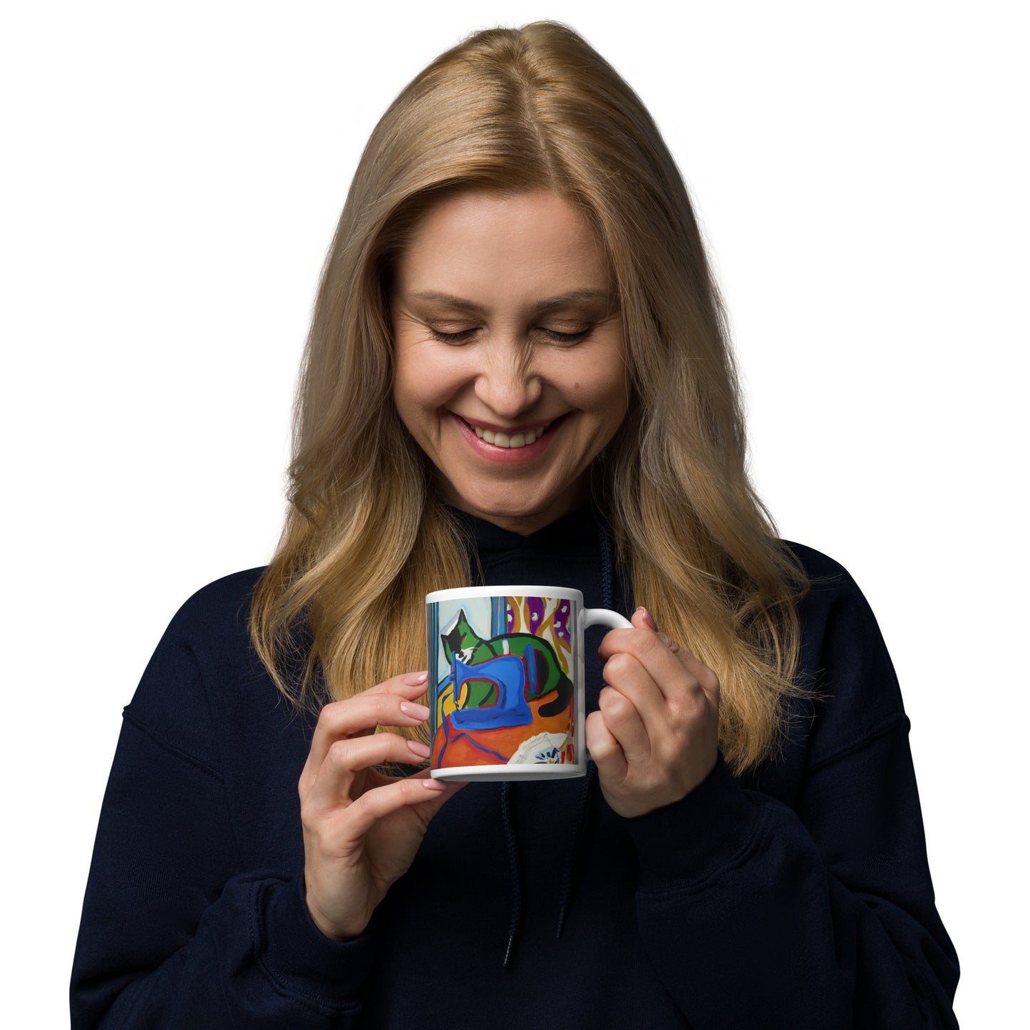 Glossy Mug with "Sewing Cat" design - The Perfect Gift for People who Love to Sew