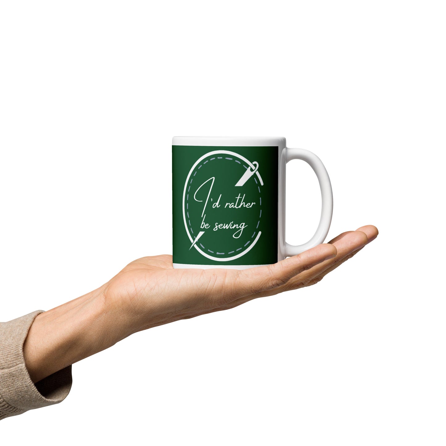 I'd Rather be Sewing Badge Mug Forest Green