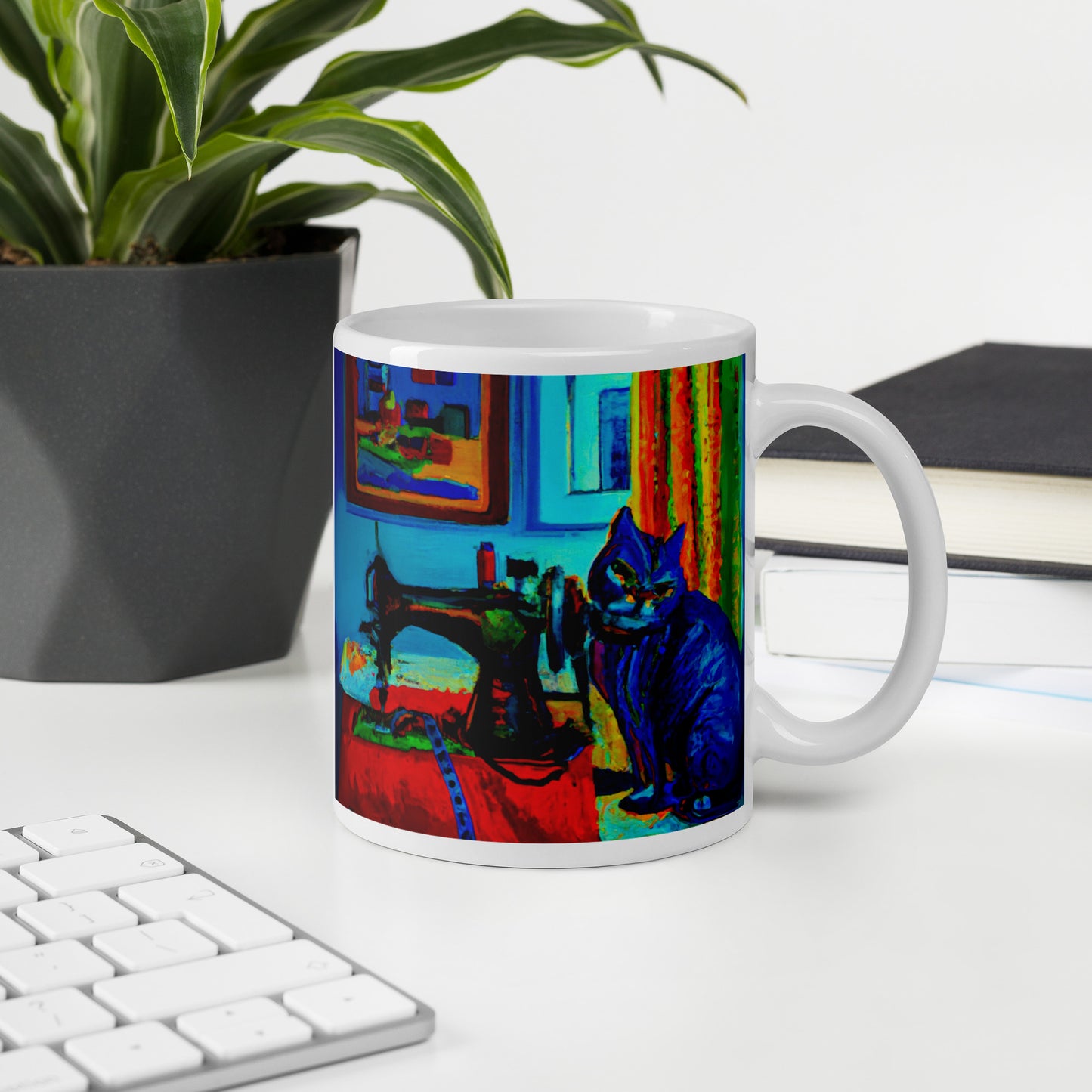 Glossy Mug with "Sewing Cat" design - The Perfect Gift for People who Love to Sew