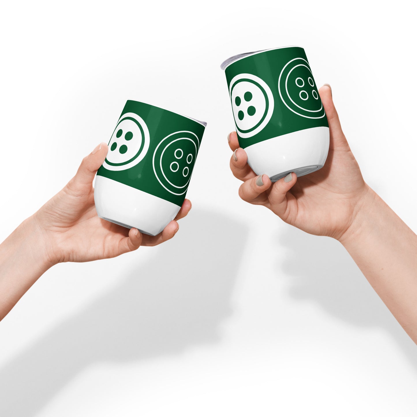 Green Wine Tumbler with "Big Buttons" Graphic - The Perfect Gift for People who Love to Sew