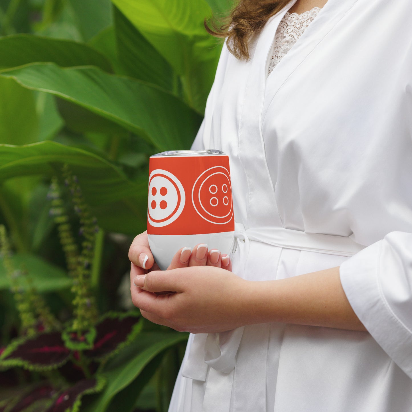 Orange Wine Tumbler with "Big Buttons" Graphic - The Perfect Gift for People who Love to Sew