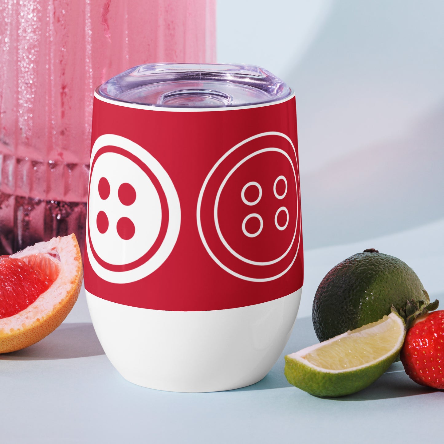 Red Wine Tumbler with "Big Buttons" Graphic - The Perfect Gift for People who Love to Sew