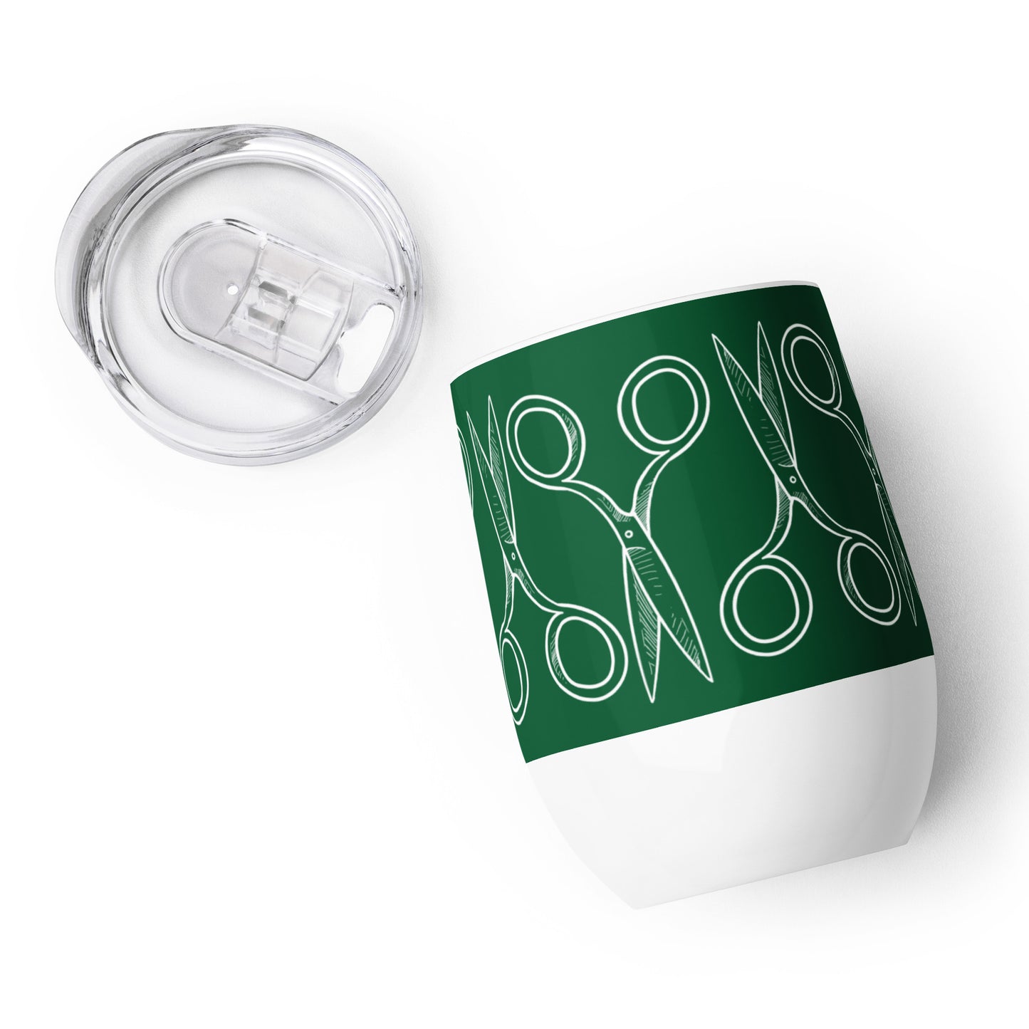 Green Wine Tumbler with "Bold Scissor" Graphic - The Perfect Gift for People who Love to Sew