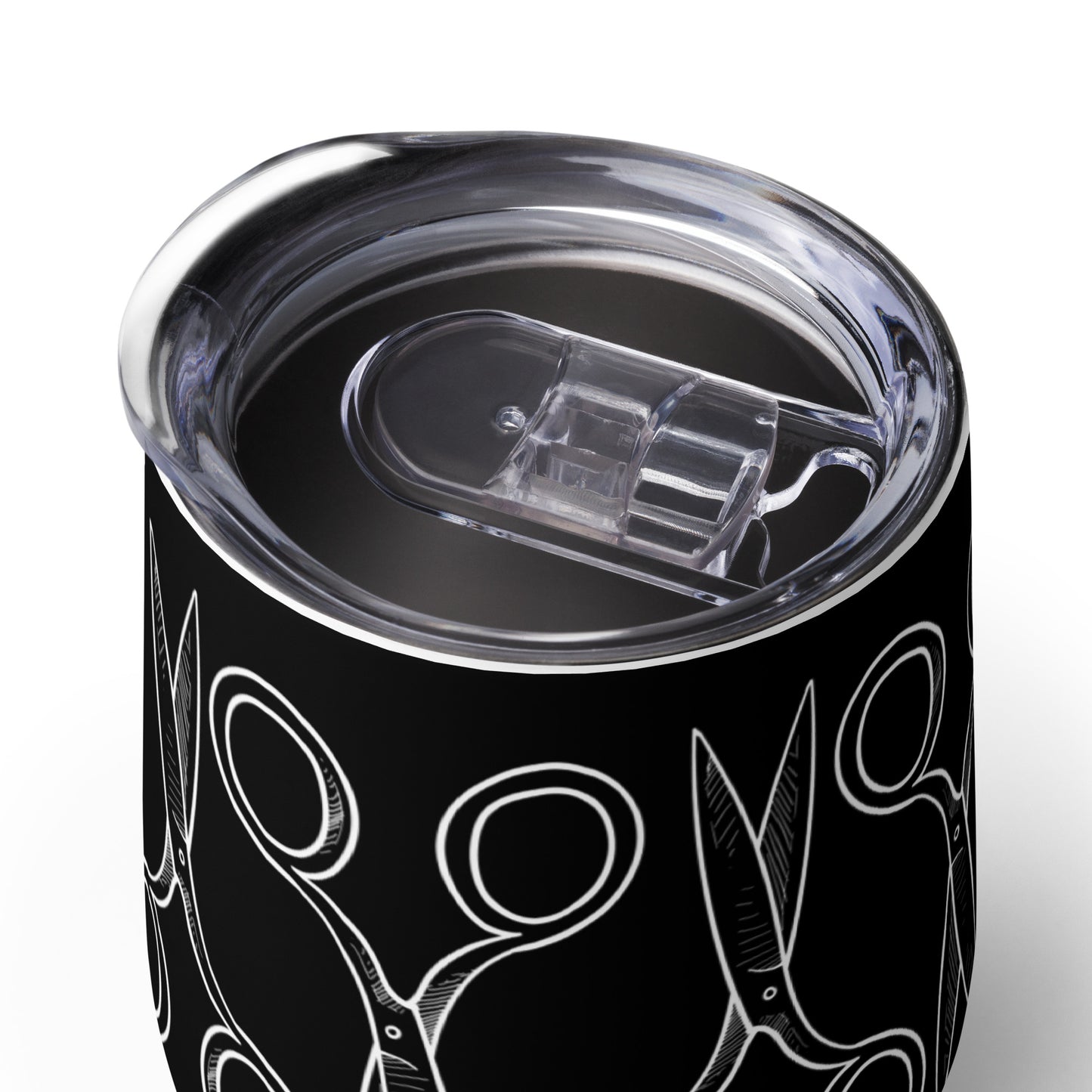 Black Wine Tumbler with "Bold Scissor" Graphic - The Perfect Gift for People who Love to Sew