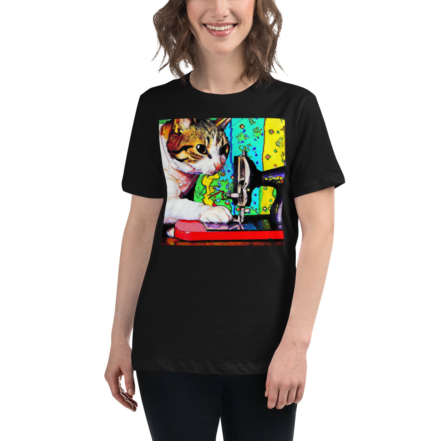Women's T-shirt with "Sewing Cat" design – The Perfect Gift for People who Love to Sew