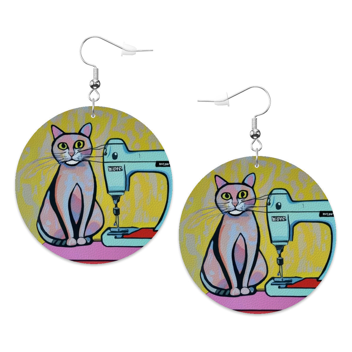 Circle Drop Earrings with "Sewing Cats" design – The Perfect Gift for People who Love to Sew