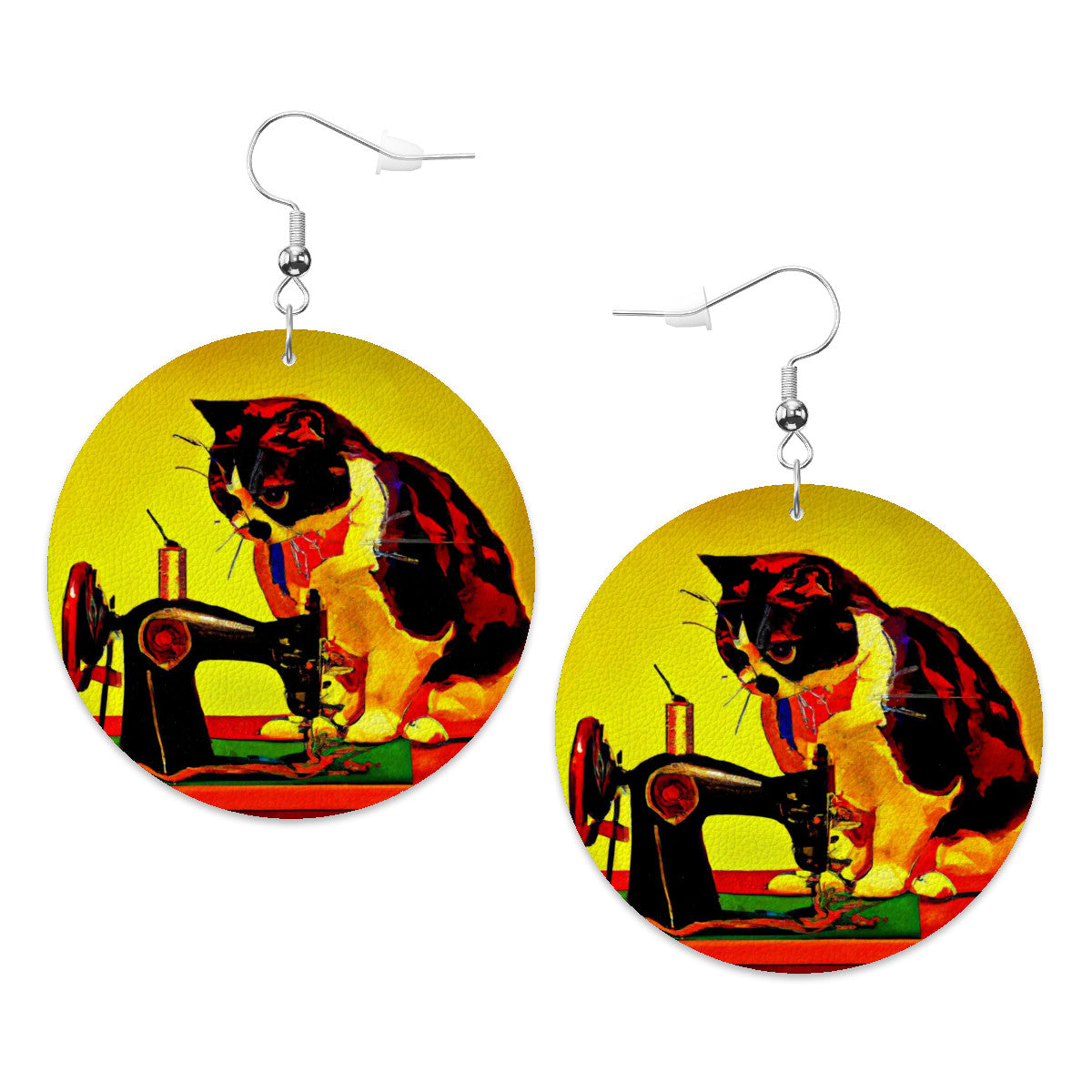 Circle Drop Earrings with "Sewing Cats" design – The Perfect Gift for People who Love to Sew