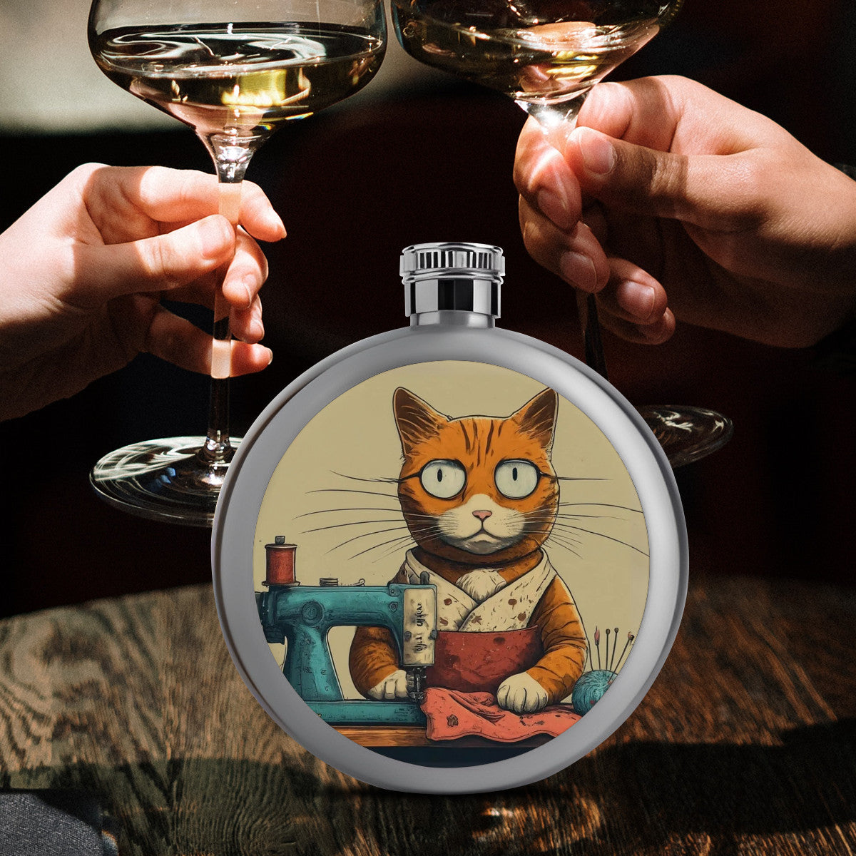 Flask with "Sewing Cats" design – The Perfect Gift for People who Love to Sew