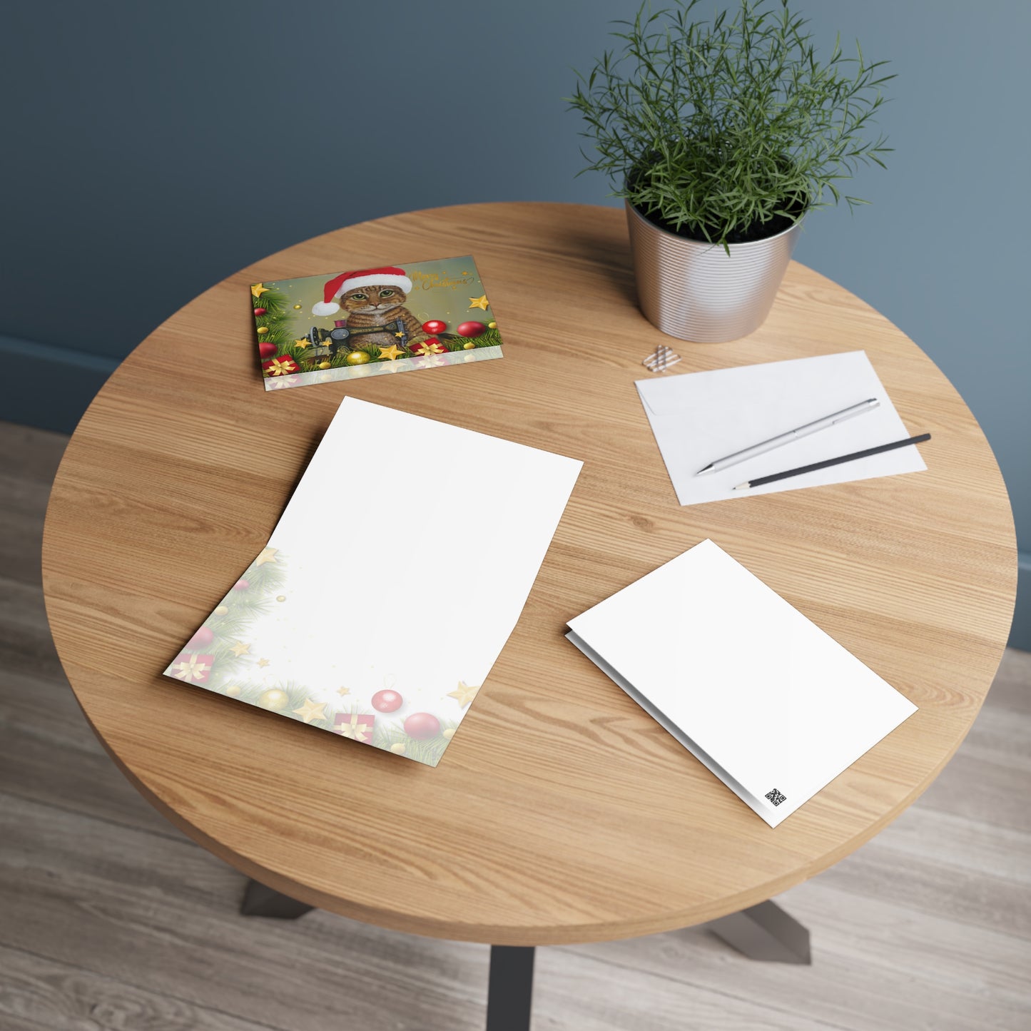 Merry Christmas Ginger Sewing Cat Card