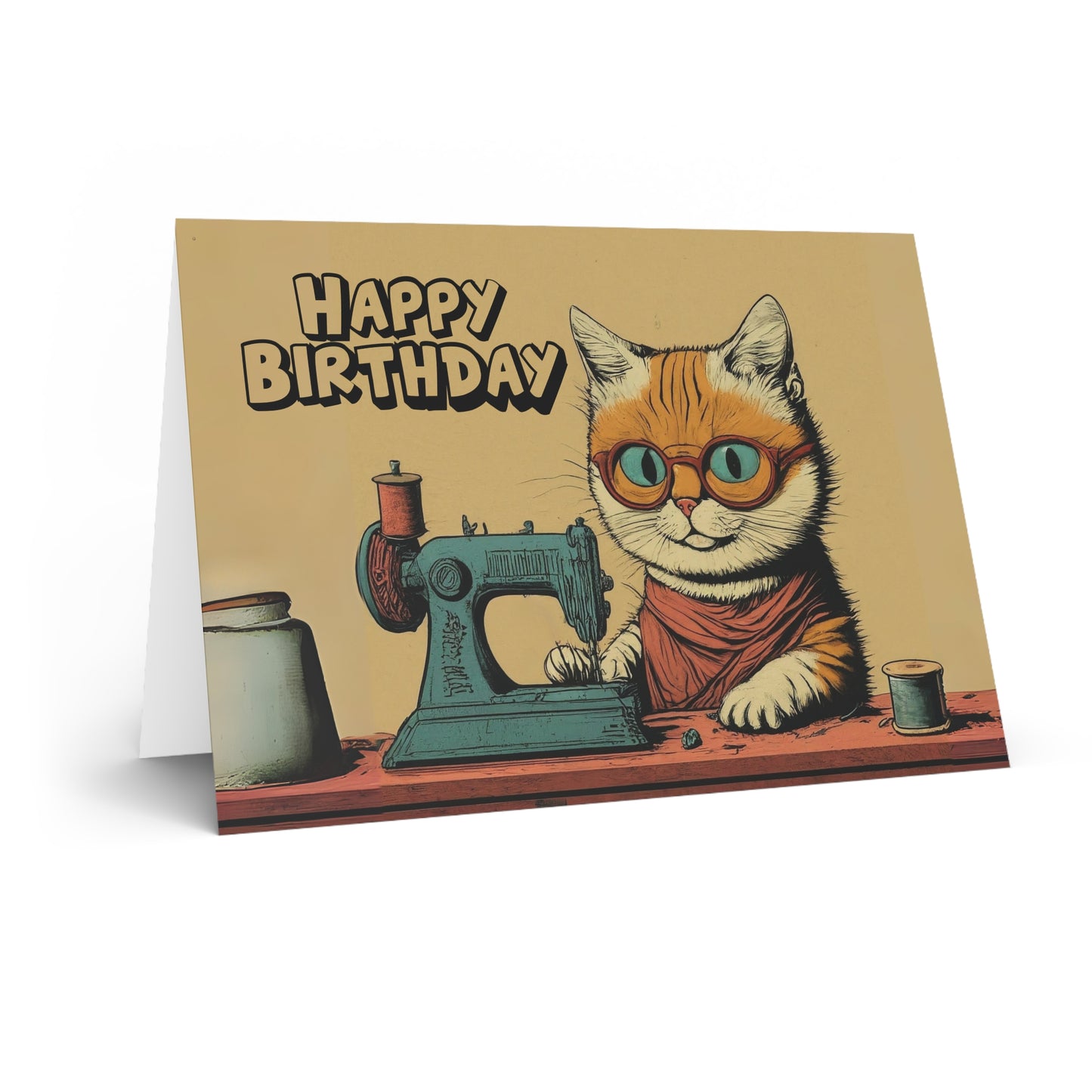 Birthday Card Sewing Cat