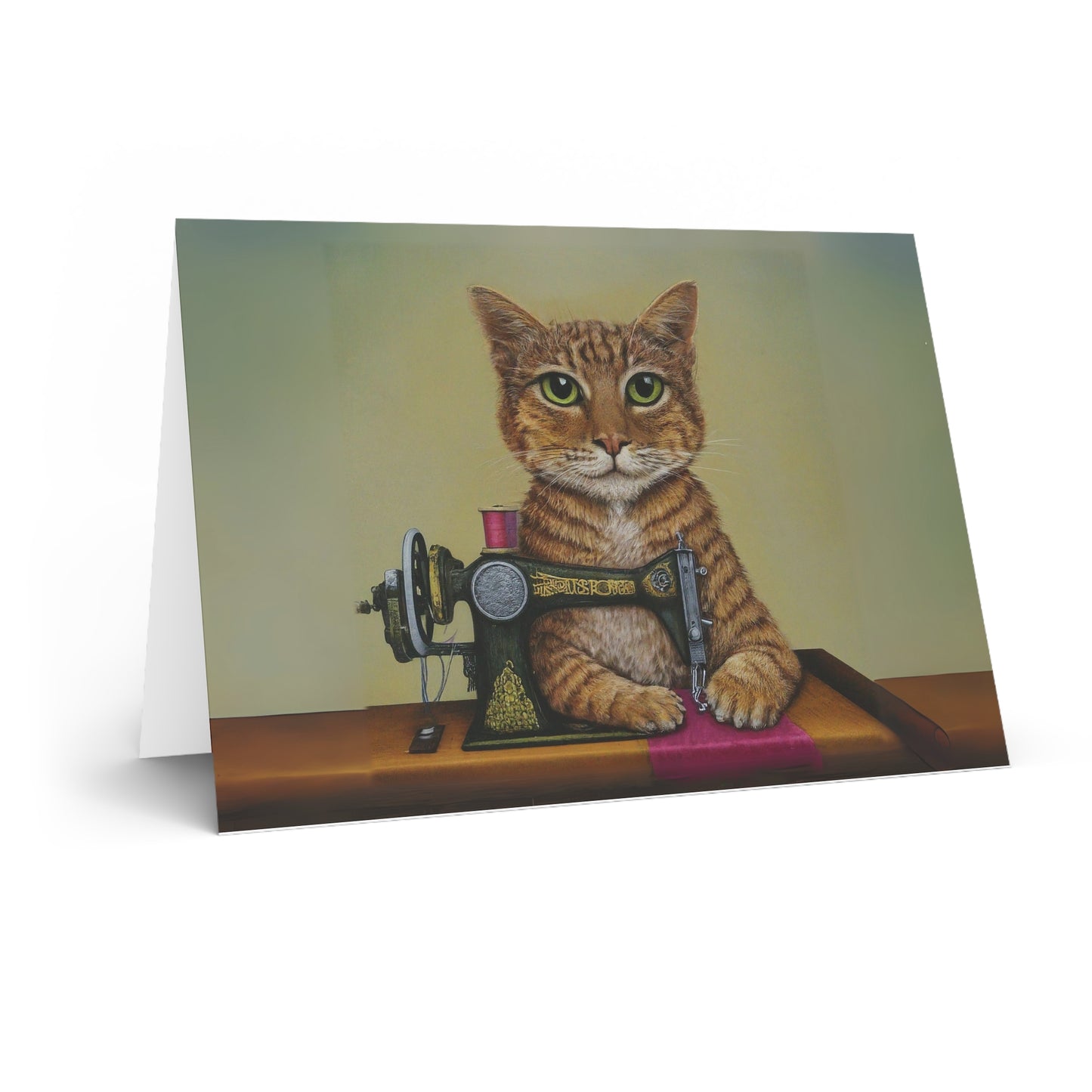 Ginger Sewing Cat Blank Card