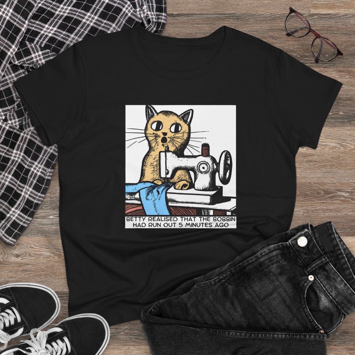 Cute Betty Bobbin Cat Sewing Tee