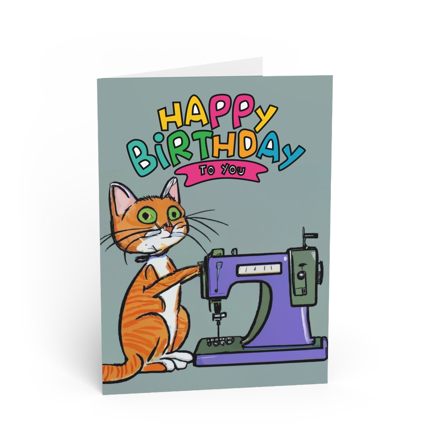 Birthday Card Orange Sewing Cat