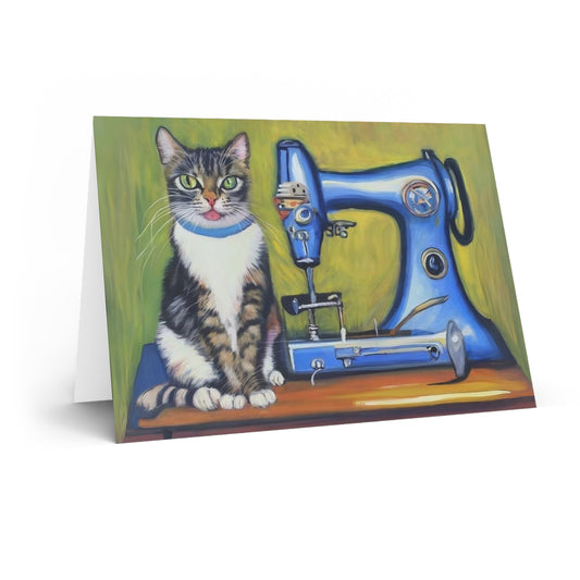 Cute Sewing Cat Blank Card