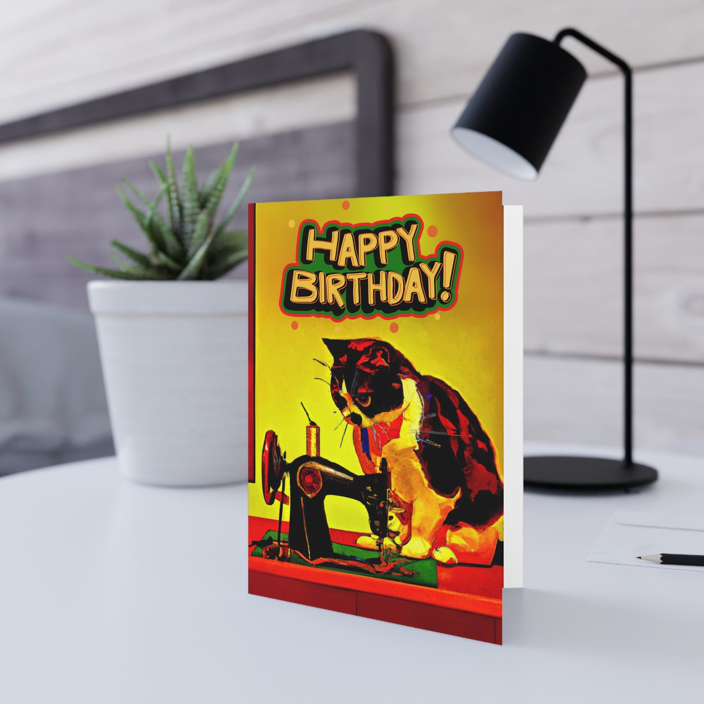 Birthday Card Sewing Cat