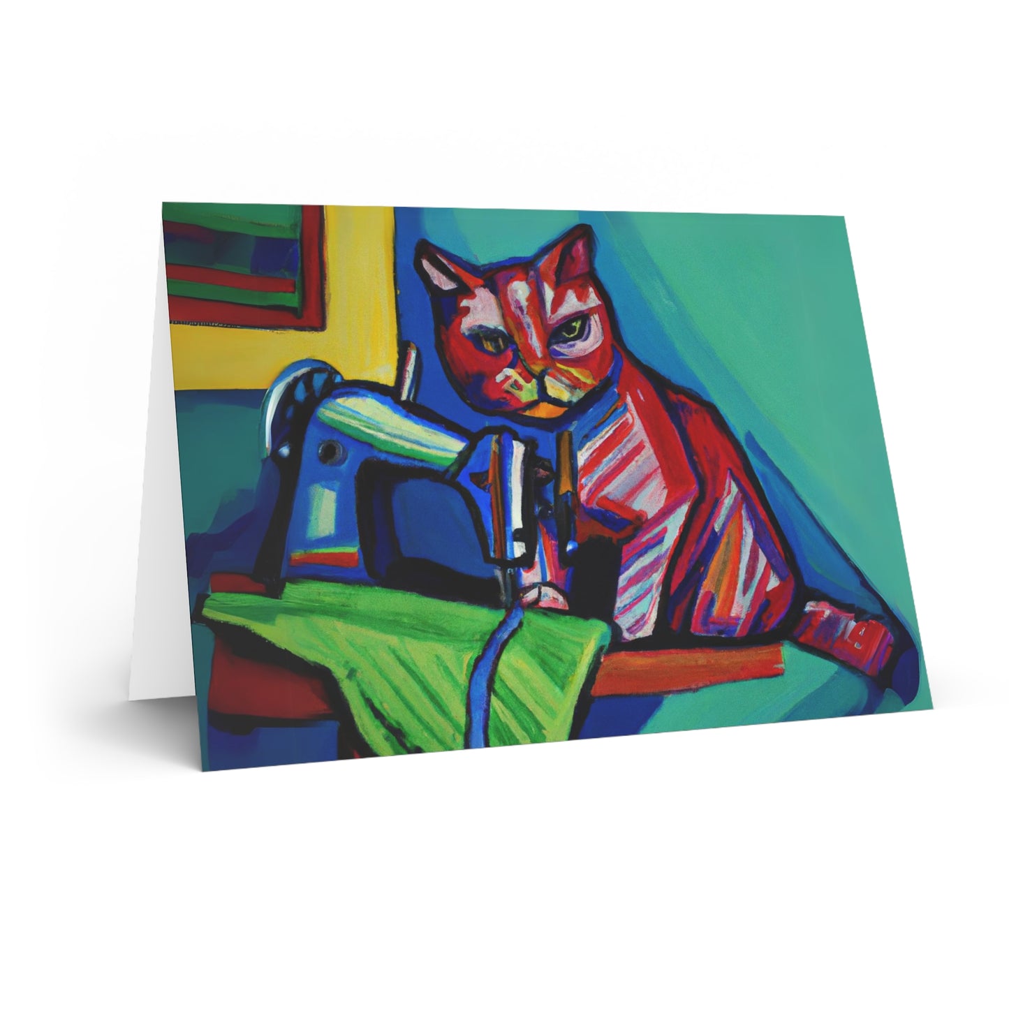 Colorful Sewing Cat Blank Card